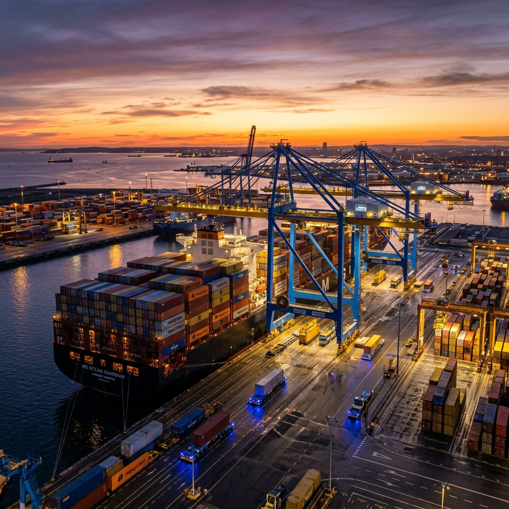 Container berth with active cranes